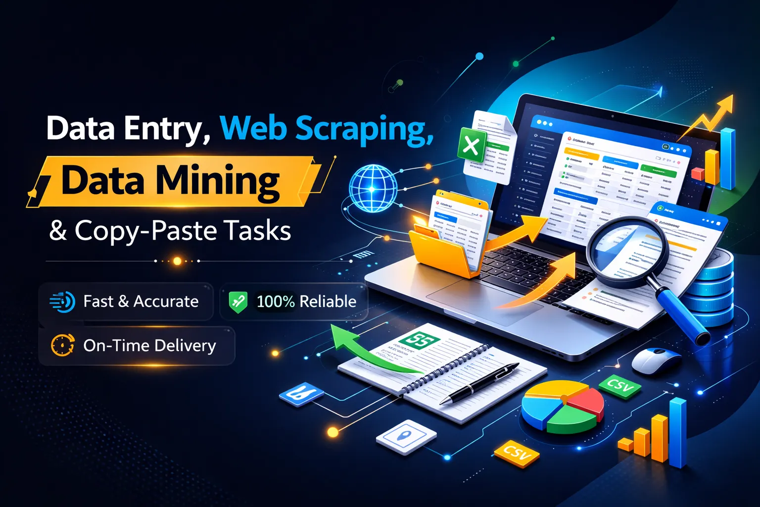 I will do data entry, web scraping, data mining, and copy paste tasks
